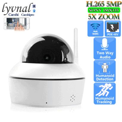 H265 5MP Security IP Camera Wifi PTZ Dome Full Metal 5X Auto Zoom Humanoid Tracking 1080P