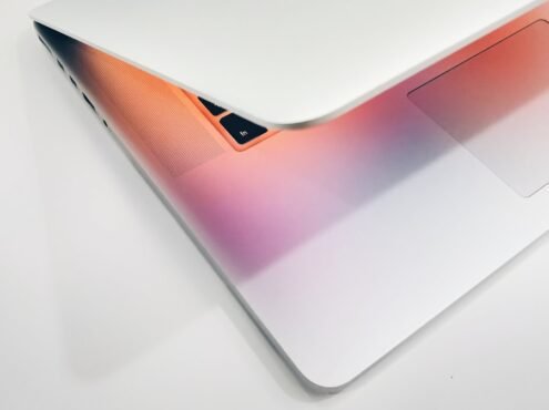 Apple MacBook air on wooden surface