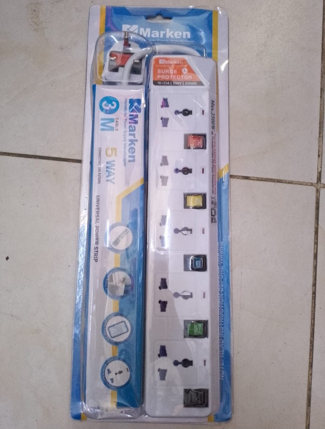 Marken 5 way 3metres Extension with Power Surge Protector 1 Marken 5 way 3metres Extension with Power Surge Protector